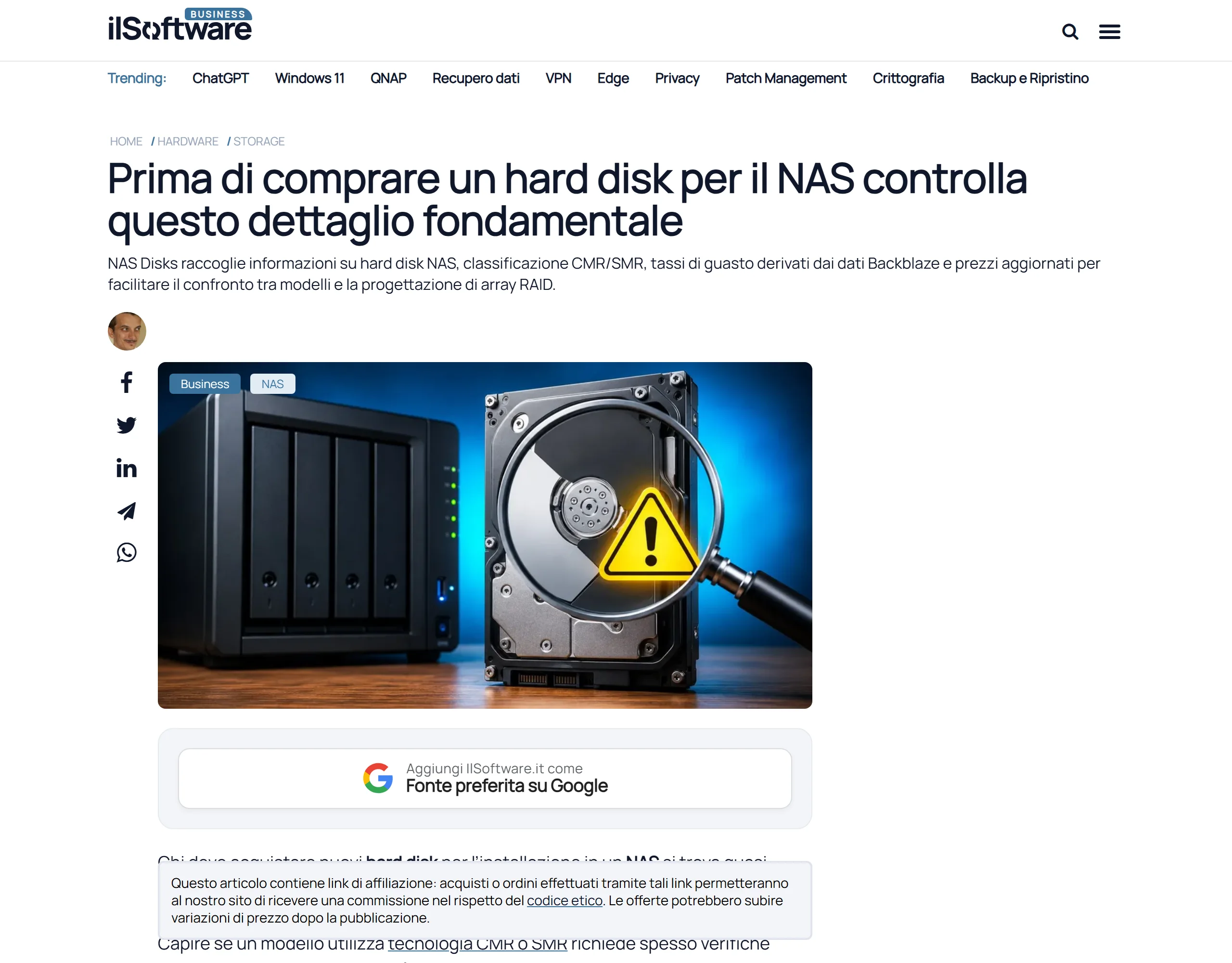 IlSoftware.it article mentioning NASdisks