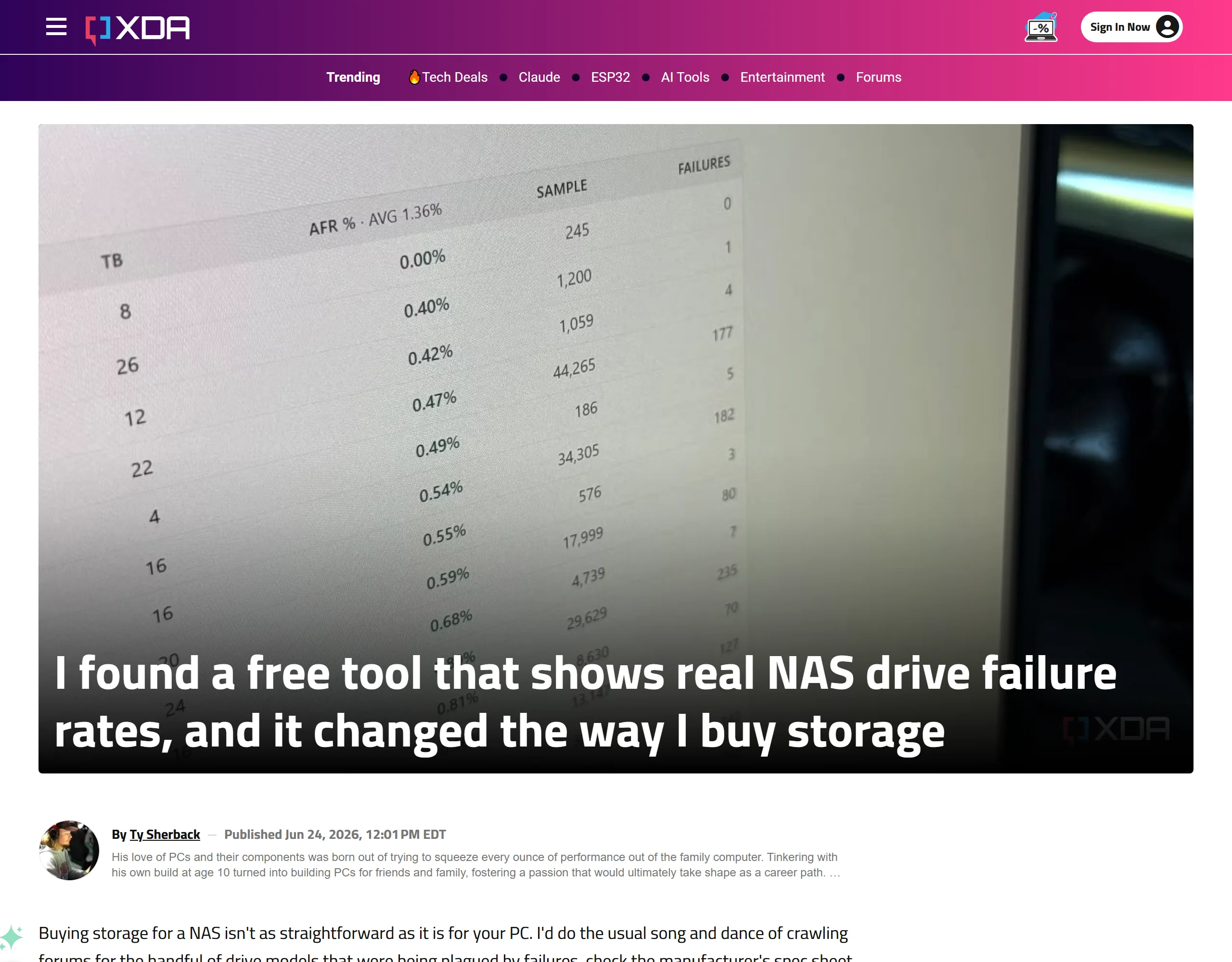 XDA Developers article: I found a free tool that shows real NAS drive failure rates